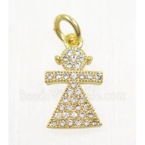 copper Kid pendant paved zircon, cartoon, gold plated