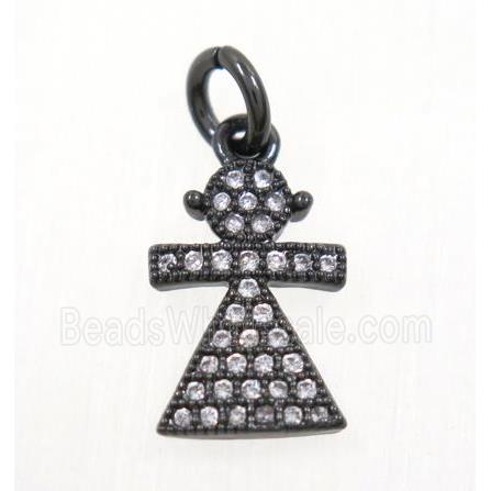 copper Kid pendant paved zircon, cartoon, black plated