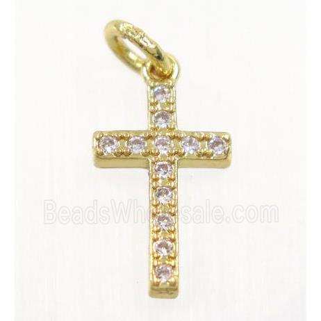 copper Cross pendant paved zircon, gold plated