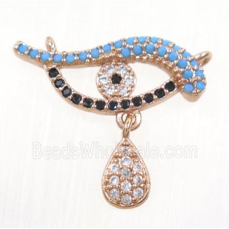copper Dolphin pendant paved zircon with 2loops, rose gold