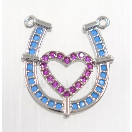 copper LOVE-U pendant paved zircon with 2loops, platinum plated