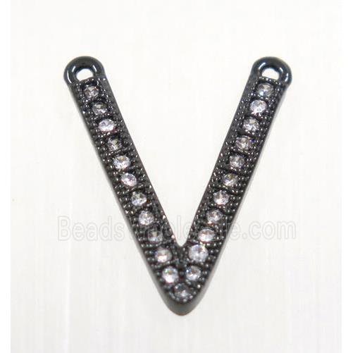 copper V pendant paved zircon with 2loops, black plated