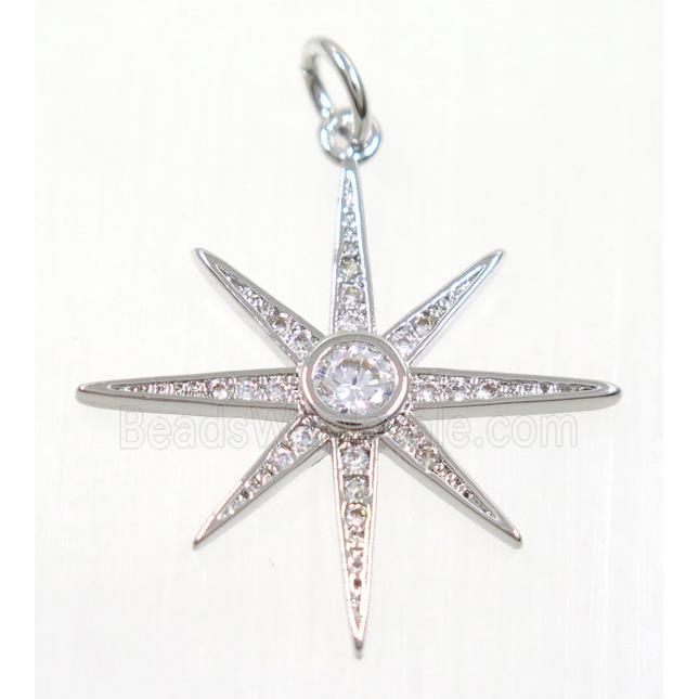 copper NorthStar pendant paved zircon, platinum plated