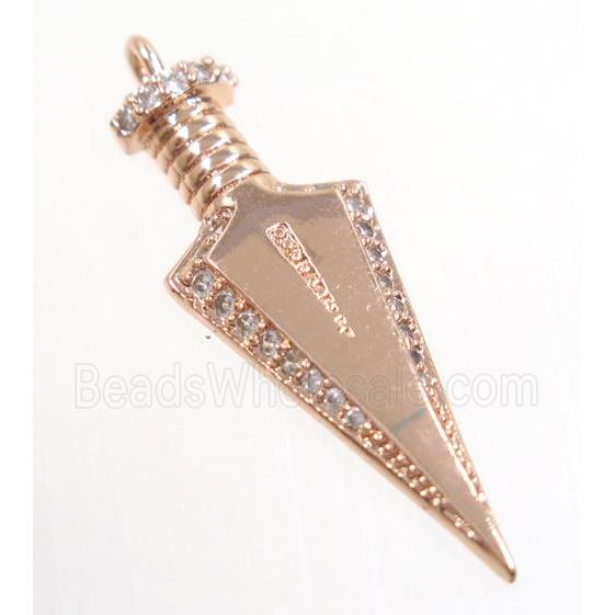copper Arrowhead pendant paved zircon, rose gold