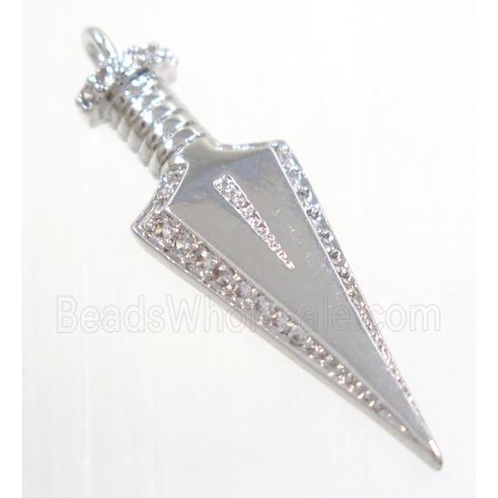 copper Arrowhead pendant paved zircon, platinum plated