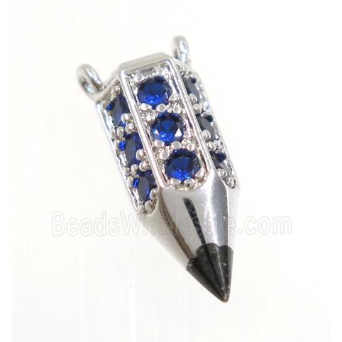 copper Arrowhead pendant paved blue zircon with 2loops, platinum plated