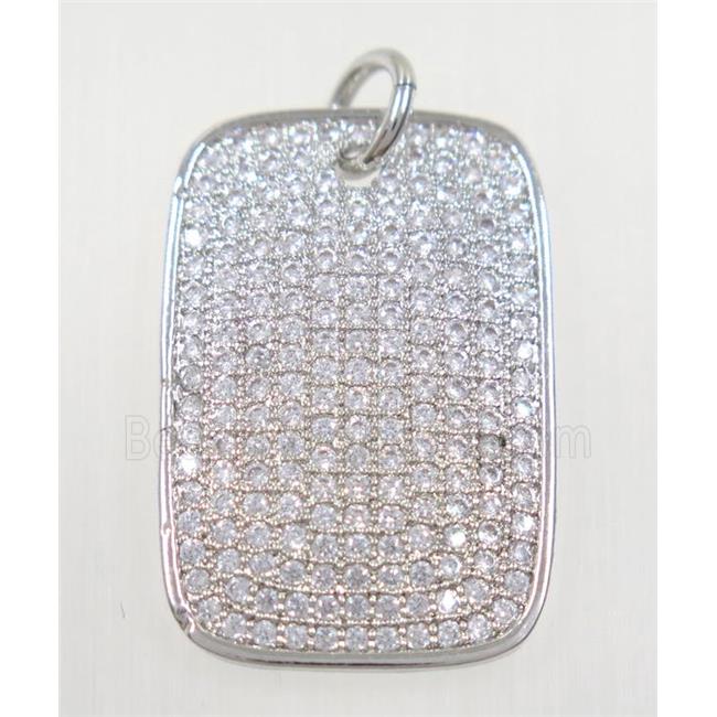 copper rectangle pendant paved zircon, platinum plated