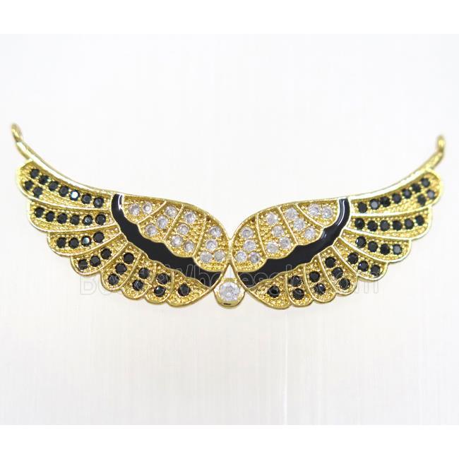 copper Angel Wing pendant paved zircon with 2loops, gold plated
