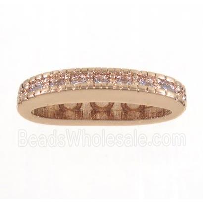 copper oval bead paved zircon with 3holes, rose gold