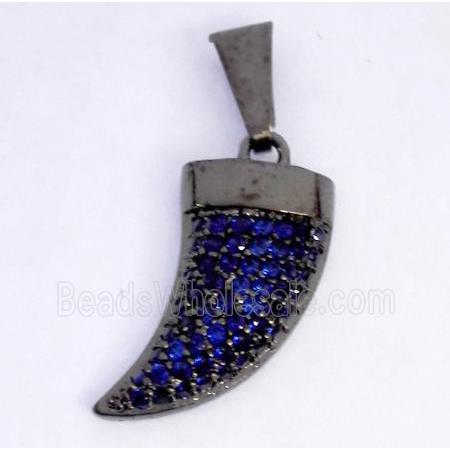Copper pendant paved zircon, cattle horn, black plated