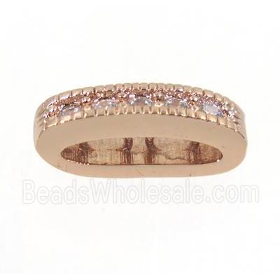 copper oval bead paved zircon with 2holes, rose gold