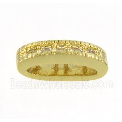 copper oval bead paved zircon with 2holes, gold plated