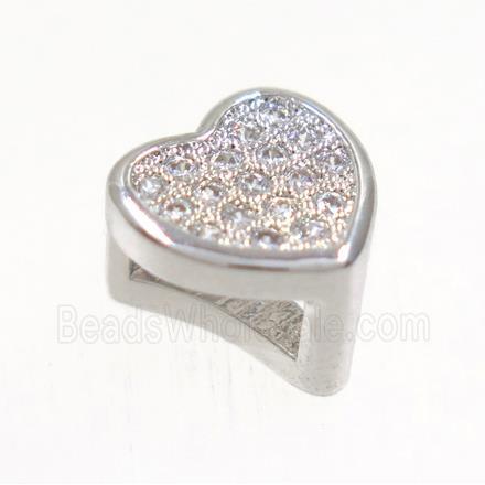 copper Heart bead paved zircon, platinum plated