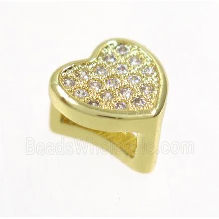 copper Heart bead paved zircon, gold plated