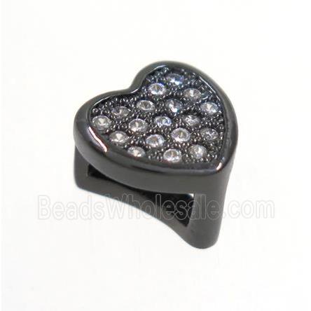 copper Heart bead paved zircon, black plated