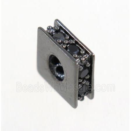 copper square bead paved zircon, black plated