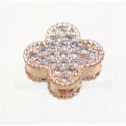copper four-leaf Clover bead paved zircon, rose gold