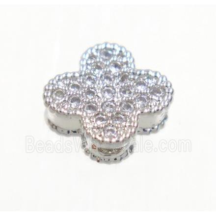copper four-leaf Clover bead paved zircon, platinum plated