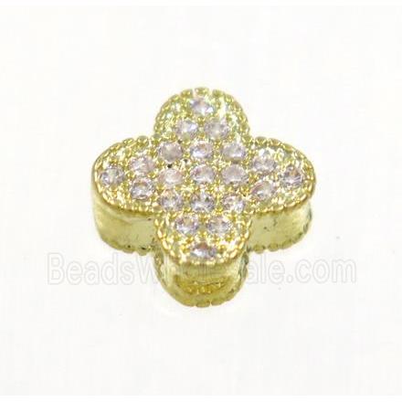copper four-leaf Clover bead paved zircon, gold plated