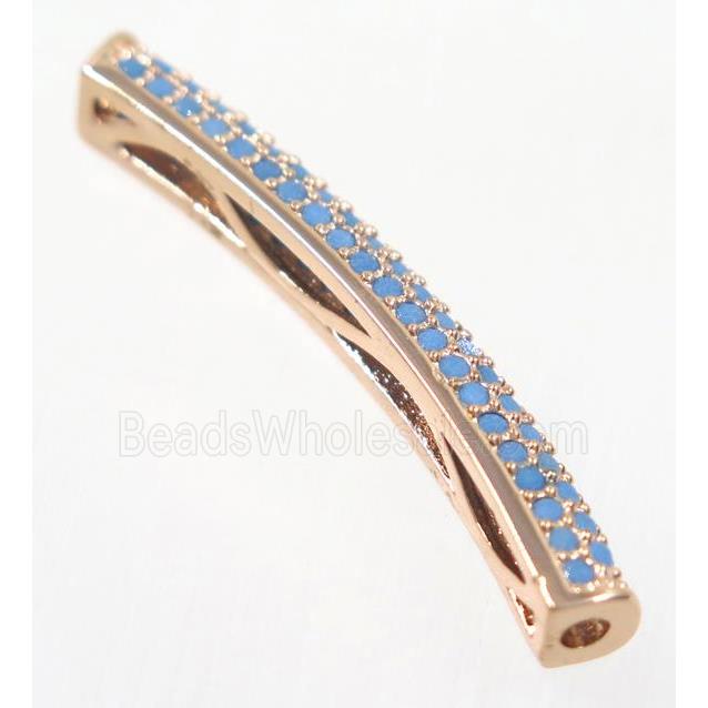 curving copper tube beads paved zircon, rose gold, turq