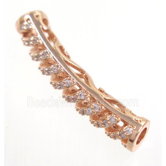 curving copper tube beads paved zircon, rose gold