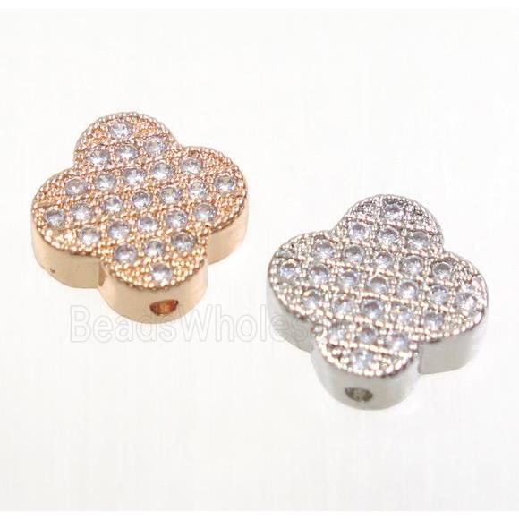 copper four-leaf Clover beads paved zircon, mix color