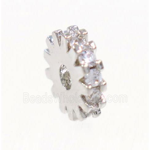 copper rondelle beads paved zircon, platinum plated
