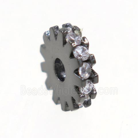 copper rondelle beads paved zircon, black plated
