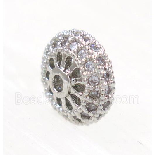 copper rondelle beads paved zircon, platinum plated