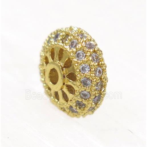 copper rondelle beads paved zircon, gold plated