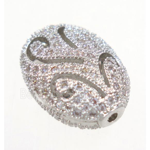 copper oval beads paved zircon, platinum plated