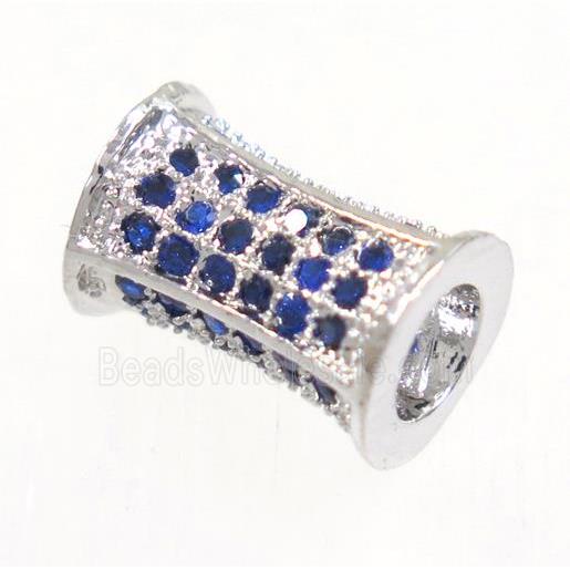 copper bamboo beads paved blue zircon, platinum plated