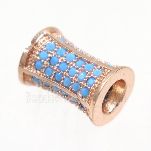 copper bamboo bead paved zircon, rose gold, turq