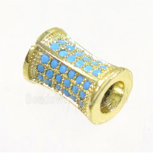 copper bamboo beads paved zircon, gold plated, turq
