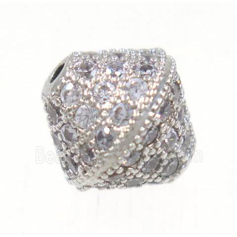 copper bicone bead paved zircon, platinum plated