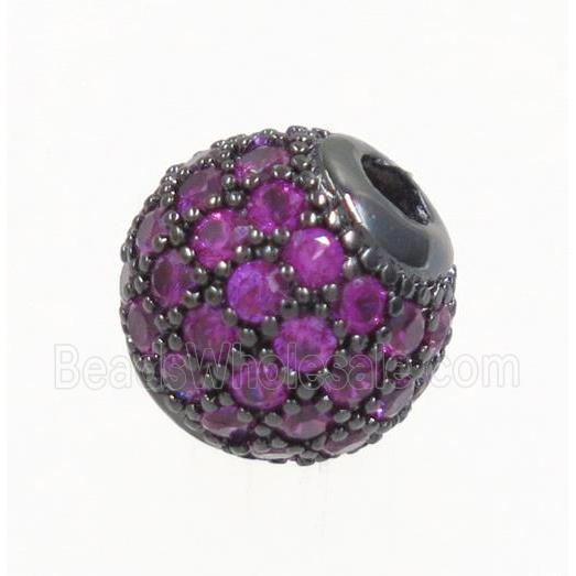 round copper beads paved hotpink zircon, black plated