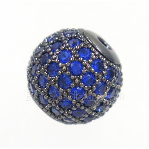 round copper beads paved blue zircon, black plated