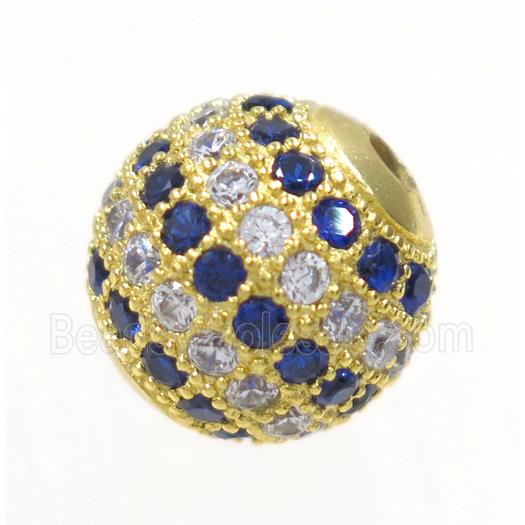 round copper beads paved zircon, gold plated