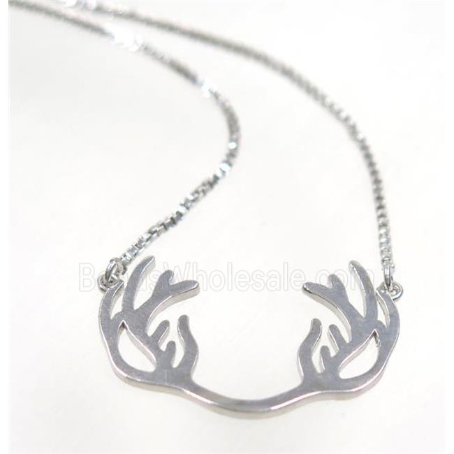 copper antler necklace, platinum plated