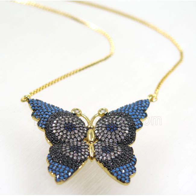 copper butterfly necklace pave zircon, gold plated