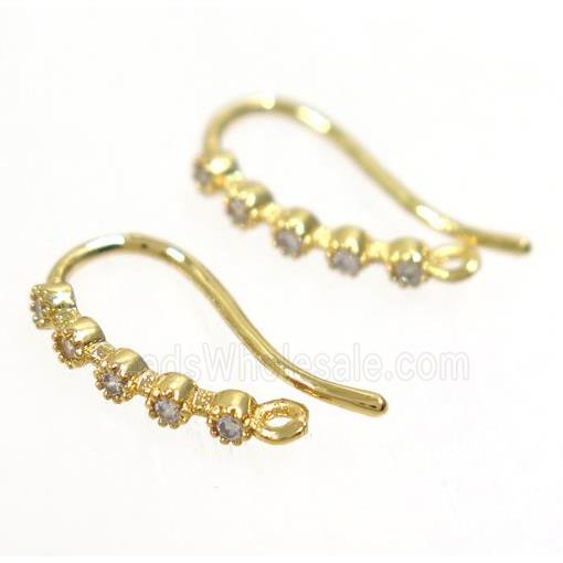 copper earring hook paved zircon, gold plated