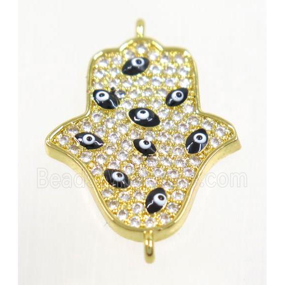 copper HamsaHand connector paved zircon, gold plated