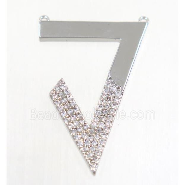 copper triangle pendant paved zircon with 2loops, platinum plated