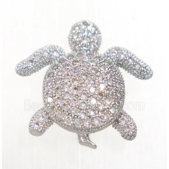 copper tortoise bead paved zircon, platinum plated