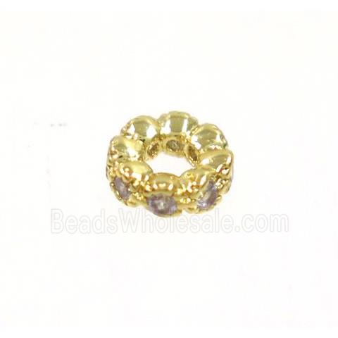 copper rondelle beads paved zircon, gold plated