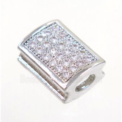 copper rectangle beads paved zircon, platinum plated