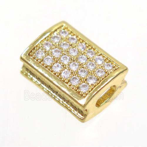 copper rectangle beads paved zircon, gold plated