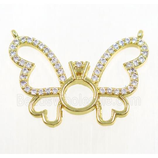 copper butterfly pendant paved zircon with 2loops, gold plated