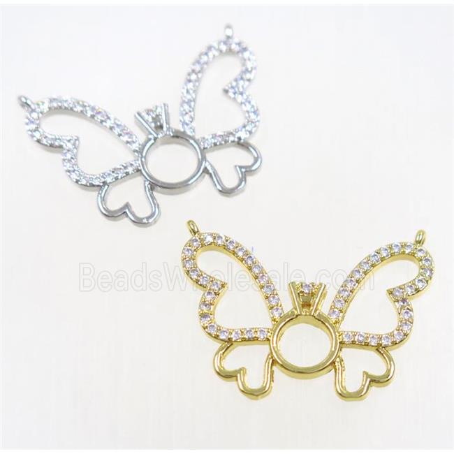 copper butterfly pendant paved zircon with 2loops, mix color
