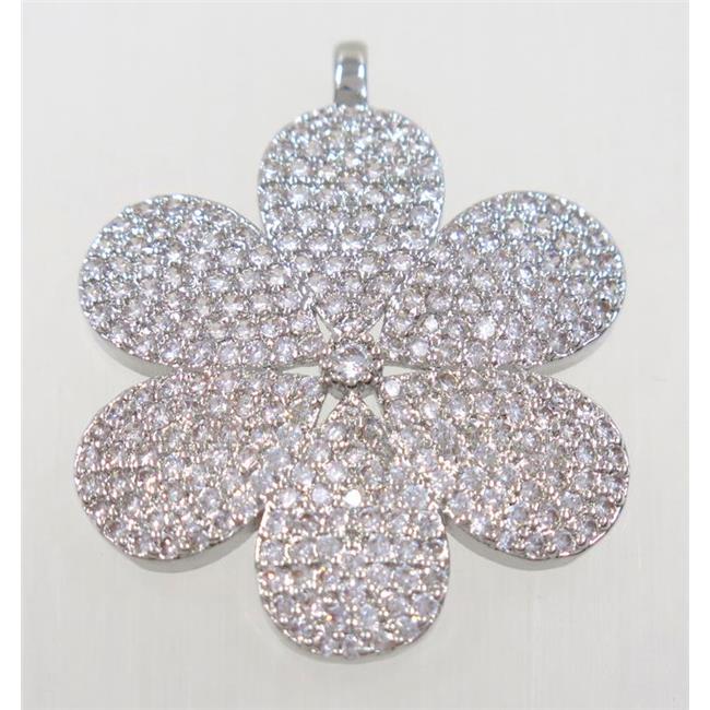 copper flower pendant paved zircon, platinum plated